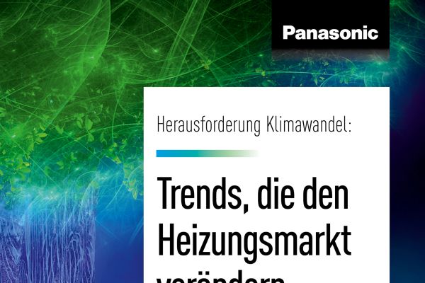 Cover des Panasonic-Trendreports “Herausforderung Klimawandel: Trends, die den Heizungsmarkt verändern”.