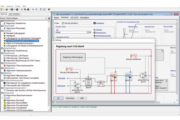 Screenshot der Kühllastberechnung raumlufttechnischer Anlage in DDS CAD.
