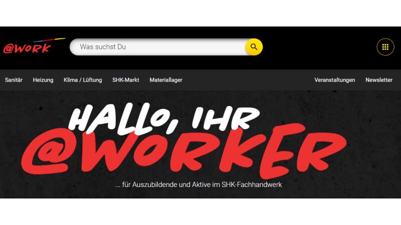 Screenshot des Headers der Webseite https://www.shk-at-work.de/.