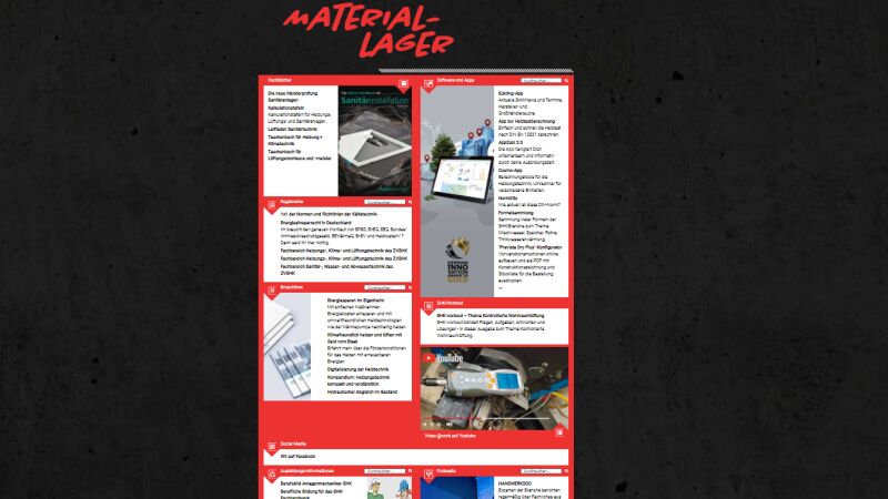Screenshot der Unterseite Materiallager auf https://www.shk-at-work.de/.