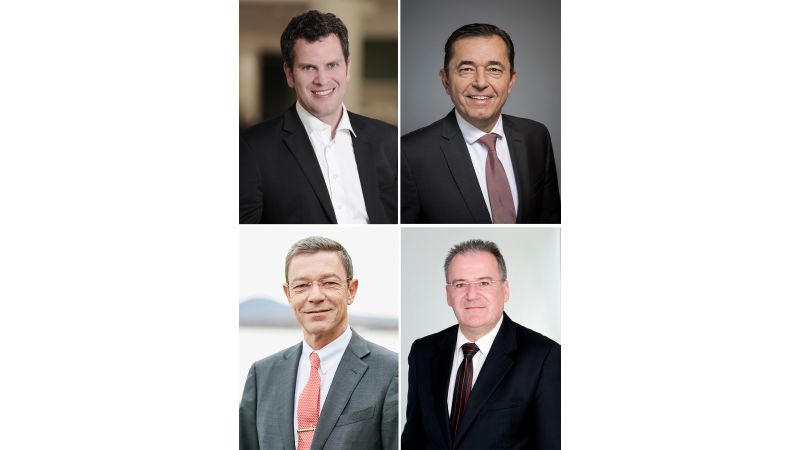 Das Bild zeigt den neuen Vorstand der Vereinigung Deutsche Sanitärwirtschaft (VDS): Thilo C. Pahl (Vorsitzender), Michael Hilpert (stv. Vorsitzender), Dr. Rolf-Eugen König und Dr. Klaus-Dieter Gloe.