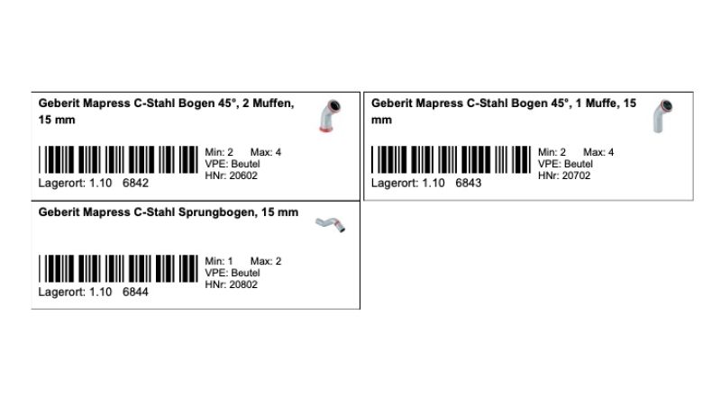 Das Bild zeigt drei Bestellkarten mit Angaben zu einem Artikel und einem Strichcode.