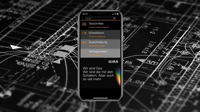 Das Bild zeigt die Gira-App auf einem Smartphone.