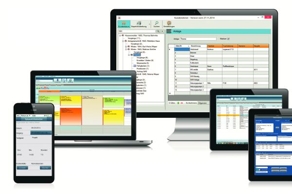 Das Bild zeigt die Syka-Soft-Software an unterschiedlichen Geräten.
