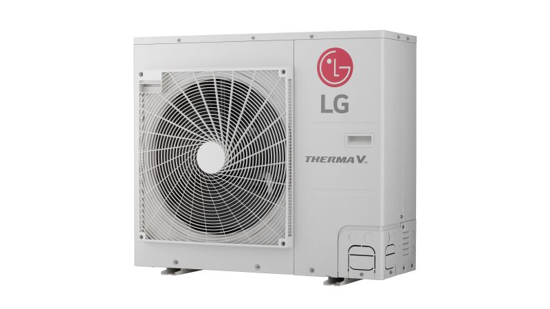 Foto: Außeneinheit der Luft/Wasser-Wärmepumpe Therma V Split IWT von LG Electronics.