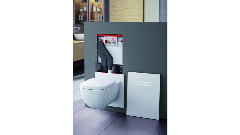 Mit dem WC-Terminal „TECElux“ kann die Sitzhöhe ohne großen baulichen Aufwand einfach nachjustiert werden. Die nötige Stellschraube befindet sich hinter der Platte aus Sicherheitsglas.