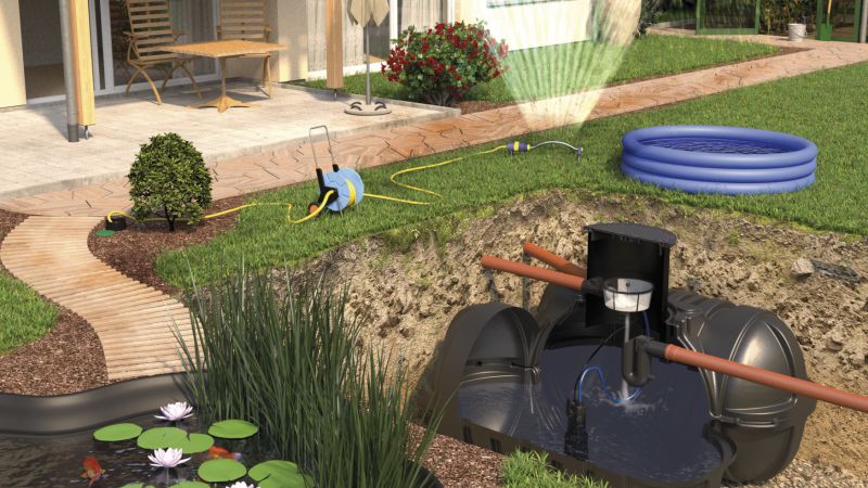 Regenwassernutzungsanlage für die Bevorratung von Wasser für den Garten.