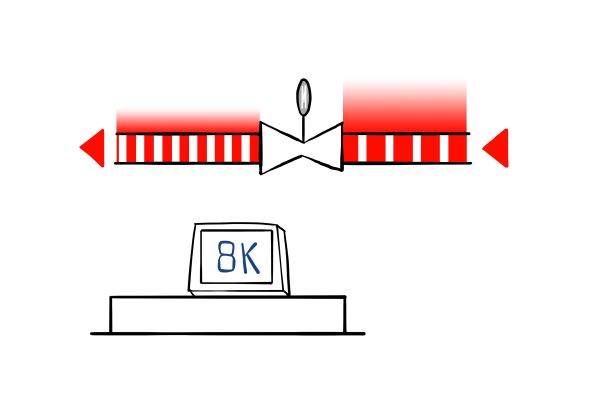 Schematische Darstellung eines Einrohrheizungssystem mit Referenzwert 8 K.