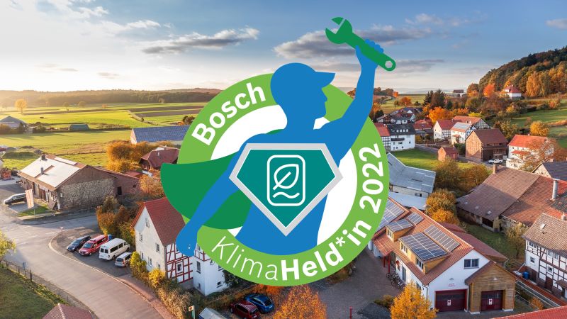 Das Bild zeigt das Logo des Wettbewerbs Bosch Klimaheld*innen 2022.