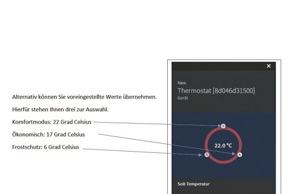 Bildschirmdarstellung Festlegung Temperaturen.