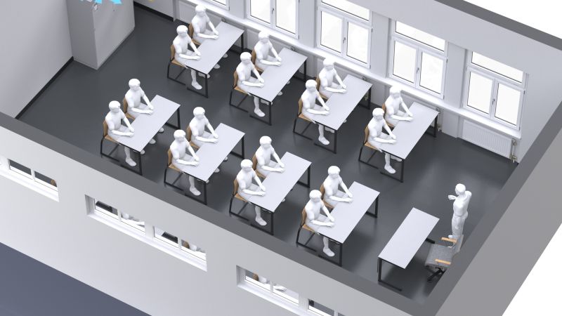 Simulationsbild einer Schulklasse im Schulzimmer