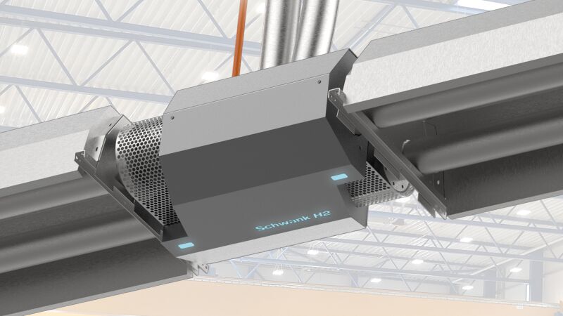 Erstmals auf der ISH 2023 präsentiert: Hybrider Multigas-Dunkelstrahler für Hallenheizung und Servicekonzept „e.lements“.