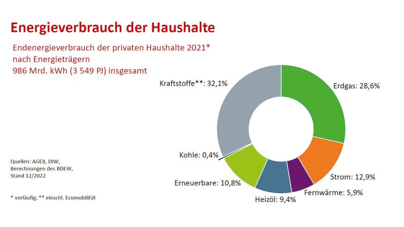Im Jahr 2021 dominierten Erdgas und Kraftstoffe den Endenergieverbrauch der privaten Haushalte in Deutschland.