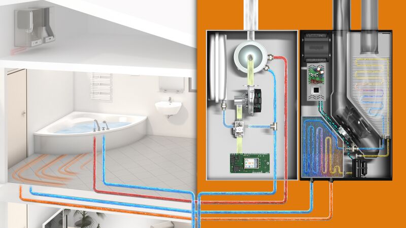 Funktionsprinzip einer Luftwärmepumpe im Einfamilienhaus im Hybrideinsatz.