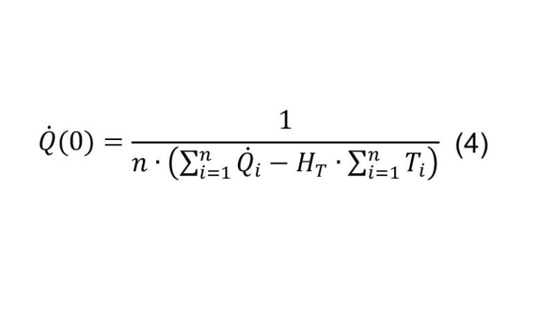 Schnittpunkt der Ausgleichsgeraden mit der Wärmeflussachse, Gleichung (4).