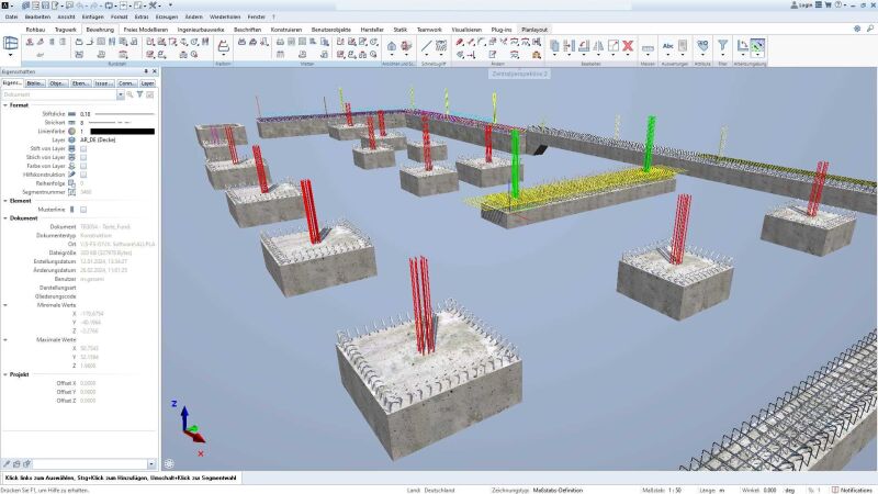 In „Allplan“ wurde der Bewehrungsplan für das Fundament erstellt.