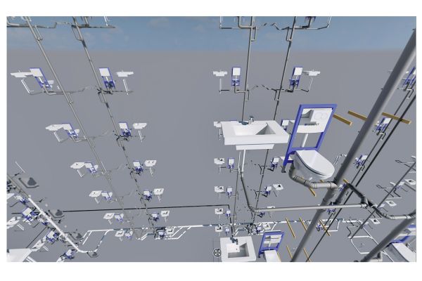 Mit den von Geberit zur Verfügung gestellten BIM-Daten lassen sich Sanitärinstallationen  in Gebäuden virtuell visualisieren. 