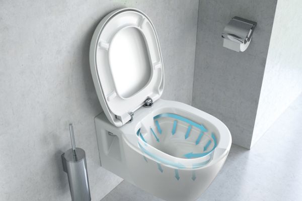 Die innovative, randlose WC-Spülung senkt den Reinigungsaufwand erheblich. 
