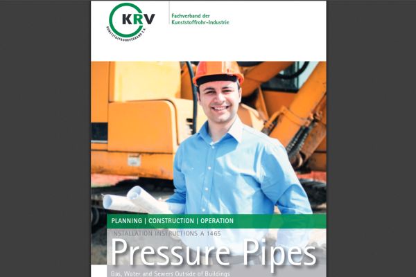 Das Bild zeigt einen Screenshot der KRV-Broschüre „Pressure Pipes – Gas, Water and Sewers Outside of Buildings“.