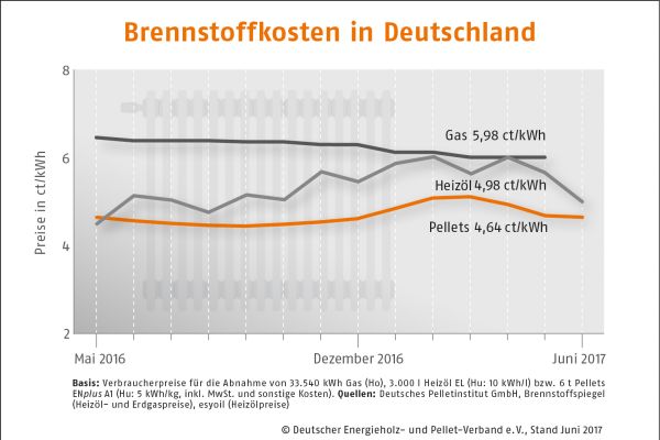Das Diagramm zeigt die Brennstoffkosten in Deutschland im Juni 2017.