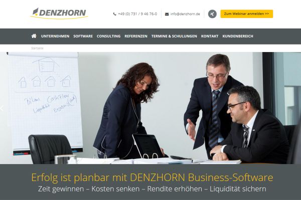 Das Bild zeigt einen Screenshot der Denzhorn-Homepage.