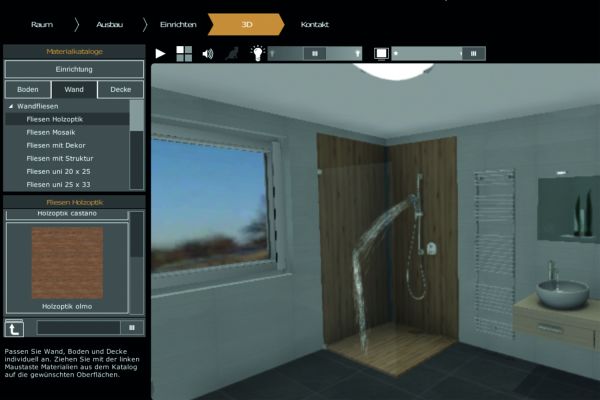 Das Bild zeigt einen Screenshot aus dem neuen 3D-Badplaner von ELEMENTS.
