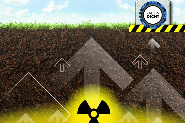 Das Bild zeigt die Gefahr von Radon im Boden.