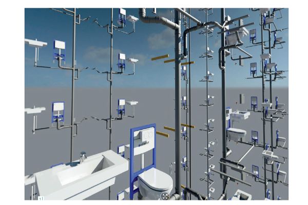 Mit den von Geberit zur Verfügung gestellten BIM-Daten lassen sich Sanitärinstallationen in Gebäuden virtuell visualisieren. Eine große Hilfe bei der Planung, Installation und Wartung.
