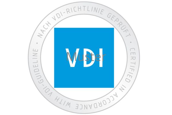 Das Bild zeigt das VDI-Prüfzeichen.