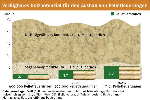 Die Grafik zeigt das verfügbare Holzpotential für den Ausbau von Pelletfeuerungen in Deutschland.