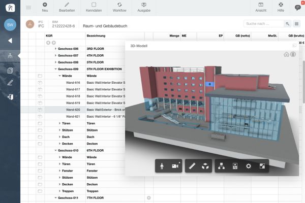 Screenshot des modellbasierten Baukostenmanagements 