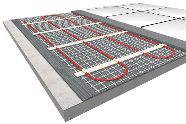 Grafische Darstellung einer elektrischen Fußbodenheizung.