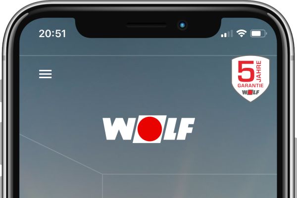 Screenshot des Startbildschirms der Service App von Wolf.