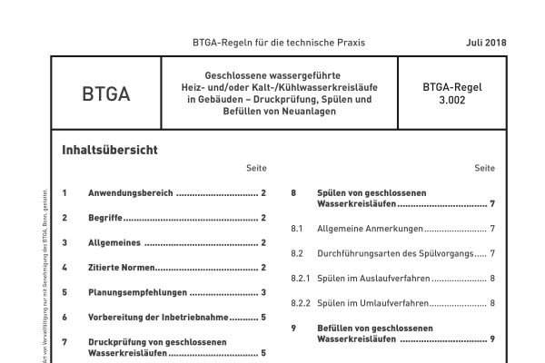 Die erste Seite der überarbeiteten BTGA-Regel 3.002.