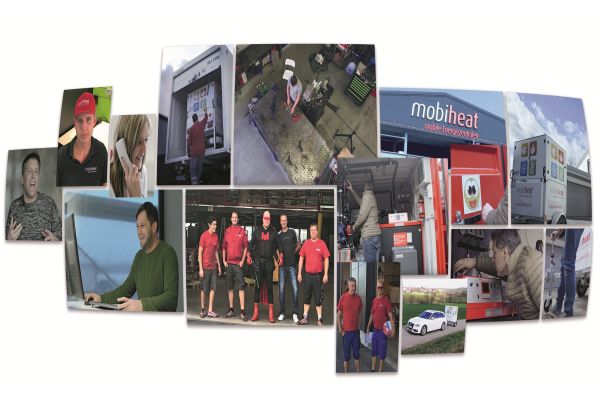 Eine Collage verschiedener Bilder von mobiheat-Mitarbeitern.