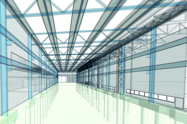 3D-Visualisierung der Wartungshalle für das Siemens Turbinenwerk in Mülheim/Ruhr. 