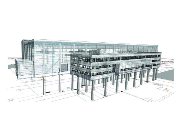 3D-Modell des Randbaus der Wartungshalle für das Siemens Turbinenwerk in Mülheim/Ruhr.