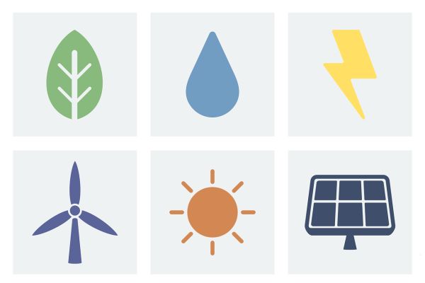 Verschiedene Symbole zum Thema Energie.
