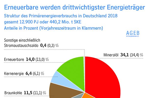 Struktur des Primärenergieverbrauchs in Deutschland im Jahr 2018.
