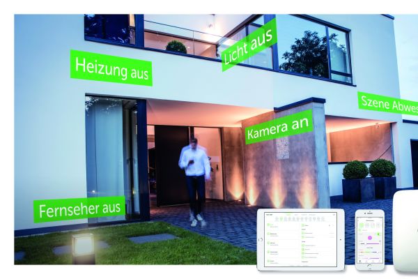 Die Grafik zeigt am Beispiel eines Hauses, was alles mit einem Smart Home-System gesteuert werden kann.
